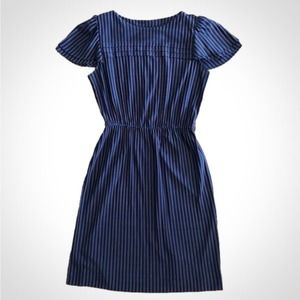 Sally’s Girl Vintage Blue Striped Cap Sleeve Sheath Dress Womens 10